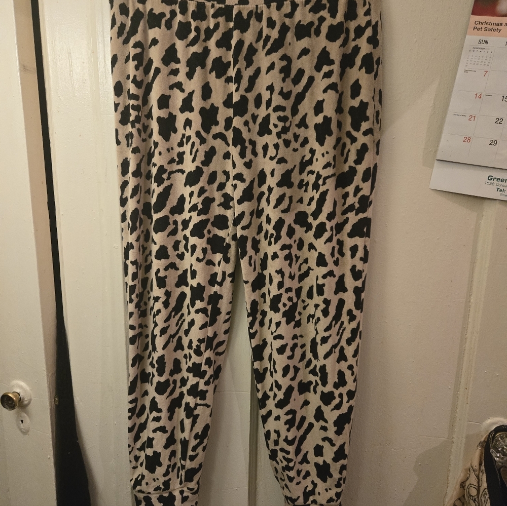 Beige and Black Animal Print Jogger Pants